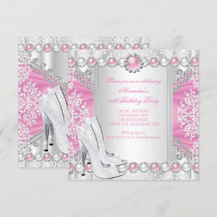 Rosa silberne High Heels weiße Perle Geburtstagsfe Einladung