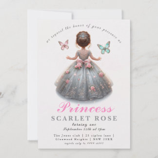 Rosa silberne Prinzessin-Kröte Geburtstagsparty Ma Einladung