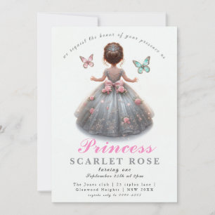 Rosa silberne Prinzessin-Kröte Geburtstagsparty Ma Einladung