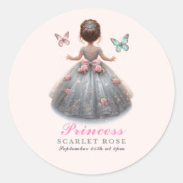 Rosa silberne Prinzessin-Kröte Geburtstagsparty Ma Runder Aufkleber