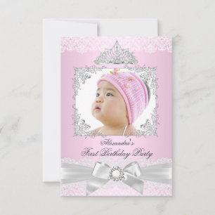 rosa & silberne Prinzessin Mädchen erste Geburtsta Einladung