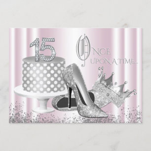 Rosa silberne Prinzessin Quinceanera-Einladung Einladung