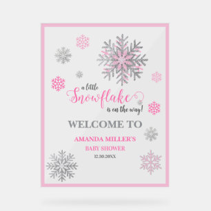 Rosa silberne Schneeblumen-Baby-Shower-Acrylschild Acrylschild
