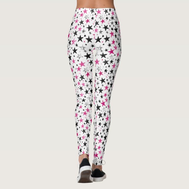 Rosa Silberne Schwarze Sterne Leggings (Rückseite)