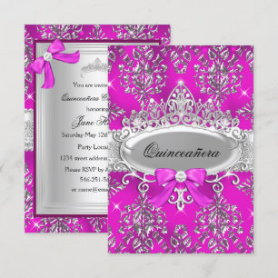 Rosa silberne Tiara Damast Quinceanera Einladung