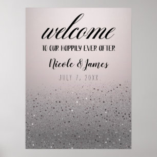 Rosa silberner funkelnder Glitter-Hochzeit-Willkom Poster