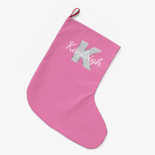 Rosa Silberner Glitzer Buchstabe K Großer Weihnachtsstrumpf