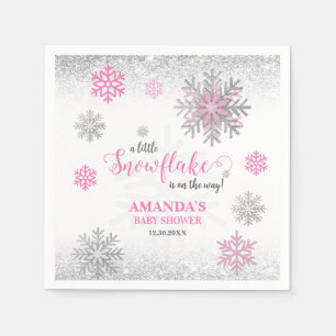 Rosa silberner glitzernder Schneeblume Winter-Baby Serviette