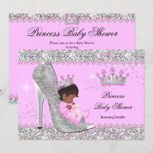 Rosa silberner High Heel Prinzessin Baby Shower Et Einladung