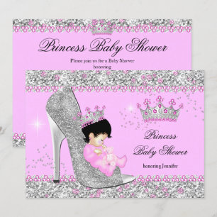 Rosa silberner High Heel Prinzessin Baby Shower Ti Einladung