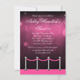 Rosa silberner Hollywood Sweet 16 Geburtstagsteppi Einladung