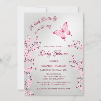 Rosa silberner Schmetterling | Mädchen-Baby-Party Einladung