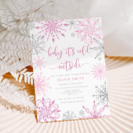 Rosa Silberschneeflocken Wintermädchendusche Einladung