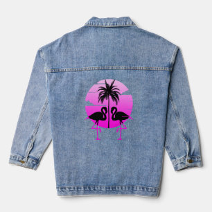Rosa Silhouette Flamingos Bird Jeansjacke