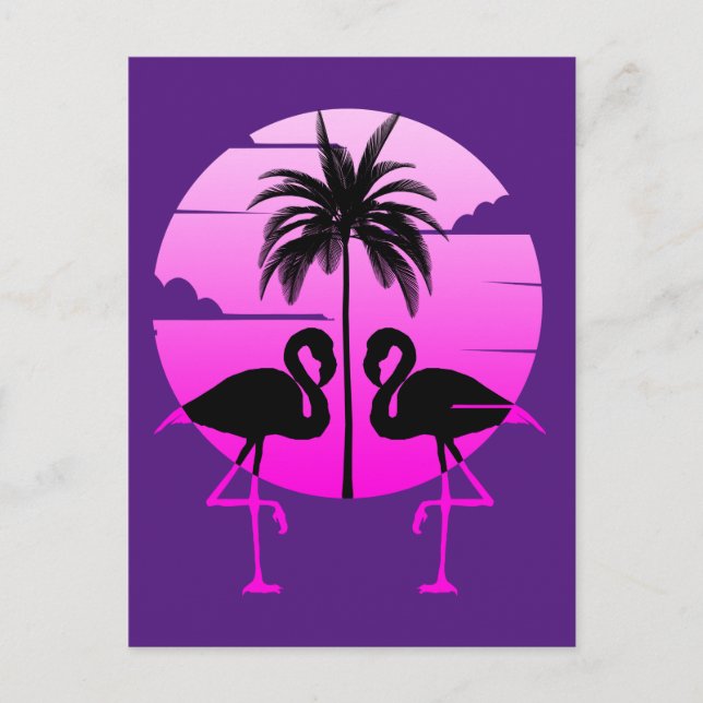 Rosa Silhouette Flamingos Bird Postkarte (Vorderseite)