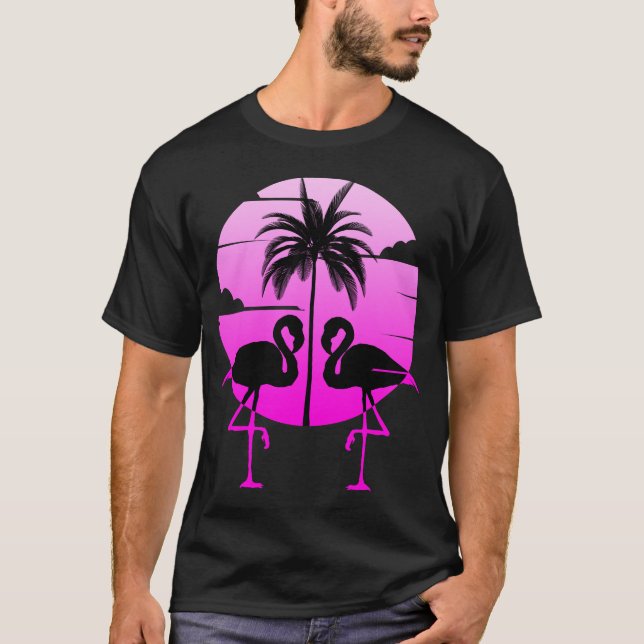 Rosa Silhouette Flamingos Bird T-Shirt (Vorderseite)