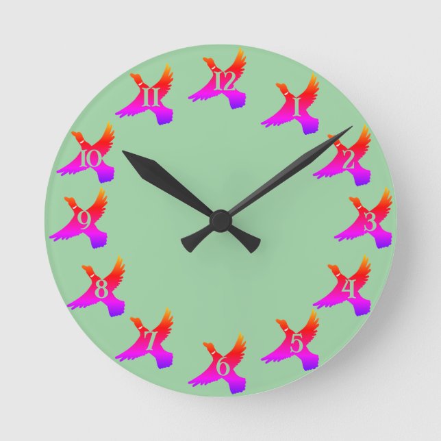 Rosa Silhouette Flying Duck Runde Wanduhr (Vorderseite)