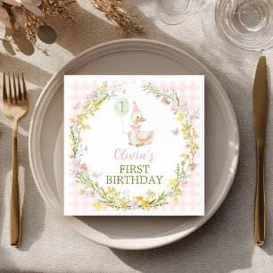 Rosa Silly Goose Floral Mädchen Geburtstag Serviette