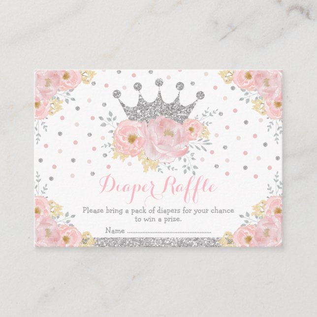 Rosa Silver Crown Princess Baby Girl Diaper Raffel Begleitkarte (Vorderseite)