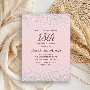 Rosa Silver Diamond Glitzer 18. Geburtstag Einladung