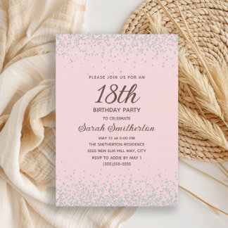 Rosa Silver Diamond Glitzer 18. Geburtstag Einladung