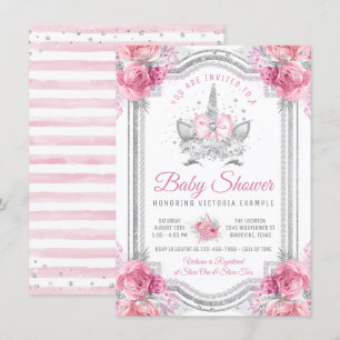 Rosa Silver Diamond Unicorn Babydusche Einladung