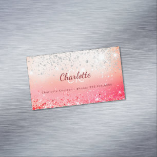 Rosa Silver Glitzer Monogramm Magnetische Visitenkarte