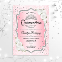 Rosa Silver Quinceanera Einladung