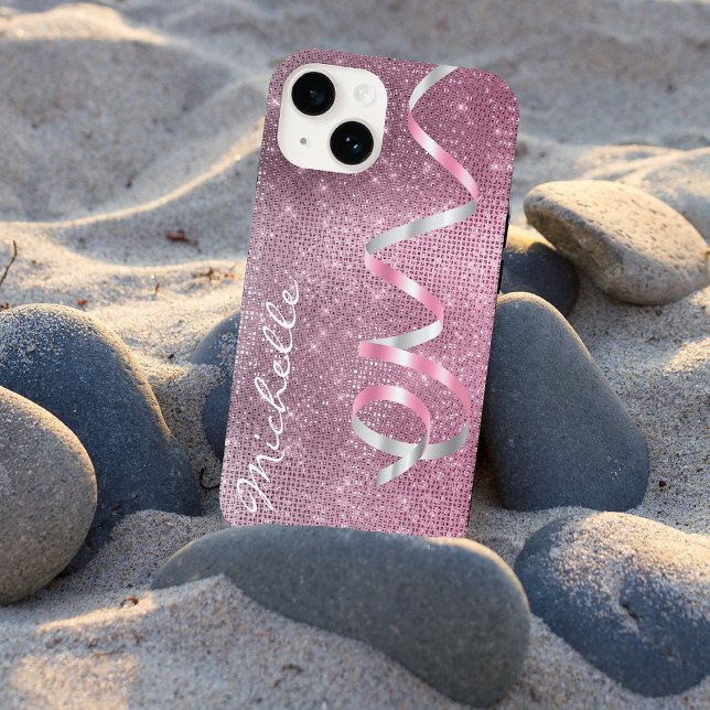 Rosa Silver Sparkle Ribbon Glam Case-Mate iPhone Hülle (Von Creator hochgeladen)