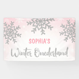 Rosa Silver Winter ONEderland 1. Geburtstag Banner