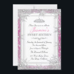 Rosa Silver Winter Wonderland Sweet 16 Einladung<br><div class="desc">Rosa Sweet 16 Geburtstagseinladung. Hübsche Schneeflocke & Tiara Design. Bitte beachten Sie: Alle flachen Bilder,  Sie haben keine echten Juwelen!</div>