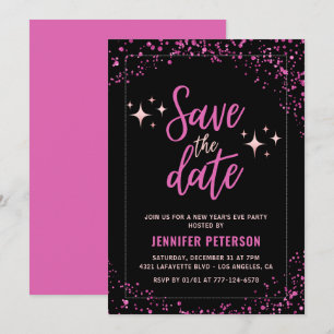 Rosa Silvester-Einladung Save the Date Glam Einladung