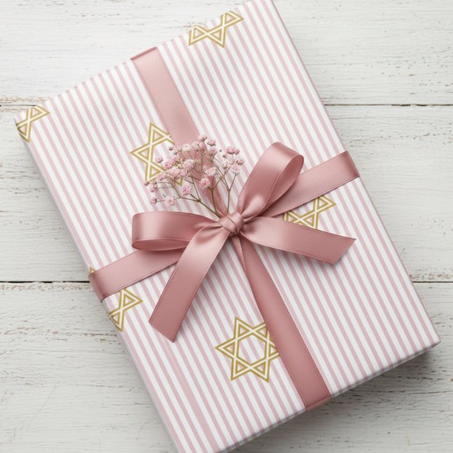 Rosa Simchat Bat Brit Bat Jüdisches Baby Mädchen Geschenkpapier (Jewish Star of David Baby Girl Wrapping Paper for Bris & Baby Naming Ceremony, Mazel Tov & Hanukkah)