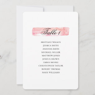 Rosa Sitzkarte. Hochzeitsplan für Wasserfarben Einladung