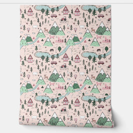 Rosa skandinavische Bauernstadt Tapete