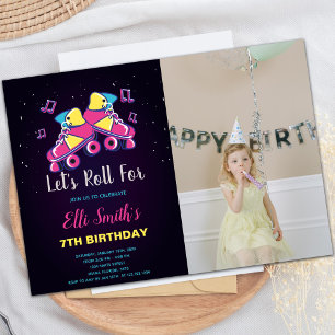 Rosa Skate Einladungen mit Foto