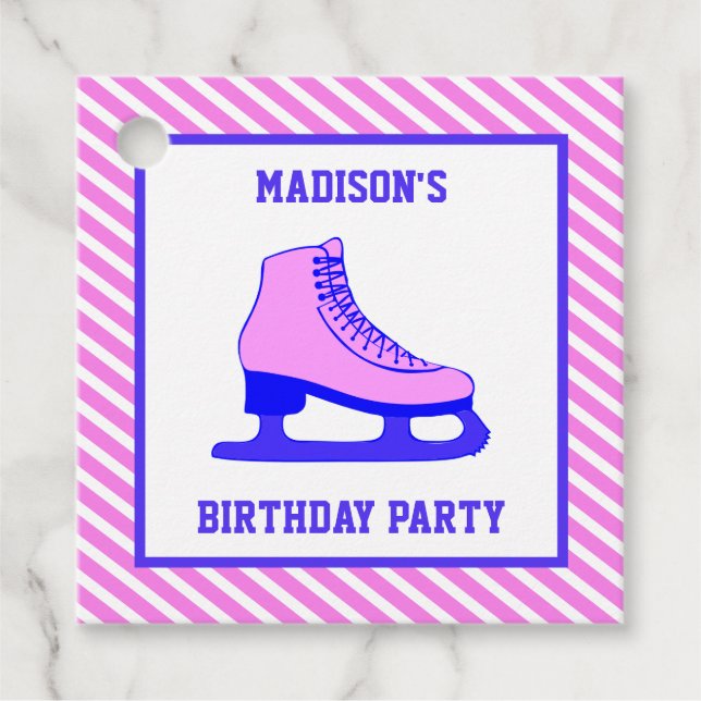 Rosa Skate Ice Skaten Geburtstagsparty Geschenkanhänger (Vorderseite)