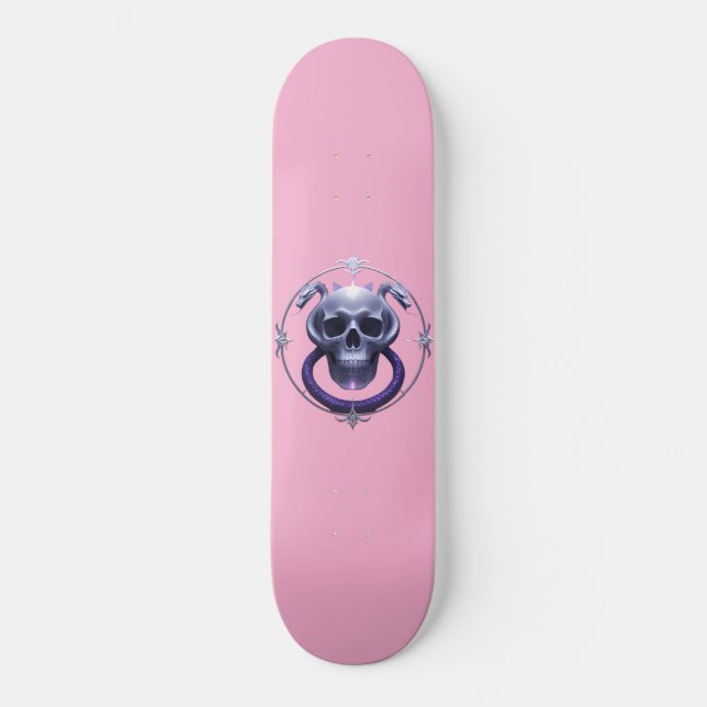 Rosa Skateboard mit Skulptur und Schlangendesign (Vorderseite)