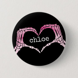 Rosa Skelett Liebe Herzsymbol, Girl Teen Button