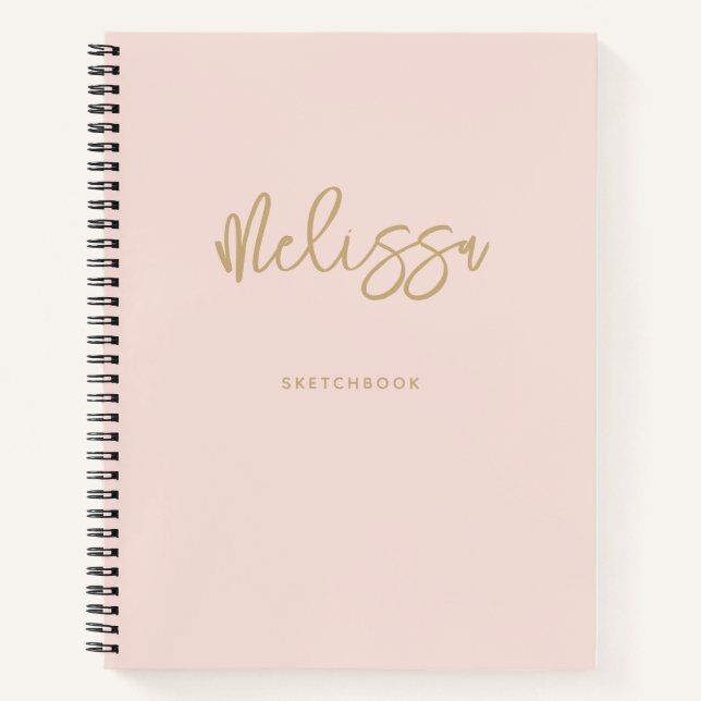 Rosa Sketchbook Gold Script Monogram Name Notizbuch (Vorderseite)