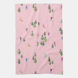 Rosa Skifahrer Ski Eröffnung Weihnachts-Skiurlaub Geschirrtuch