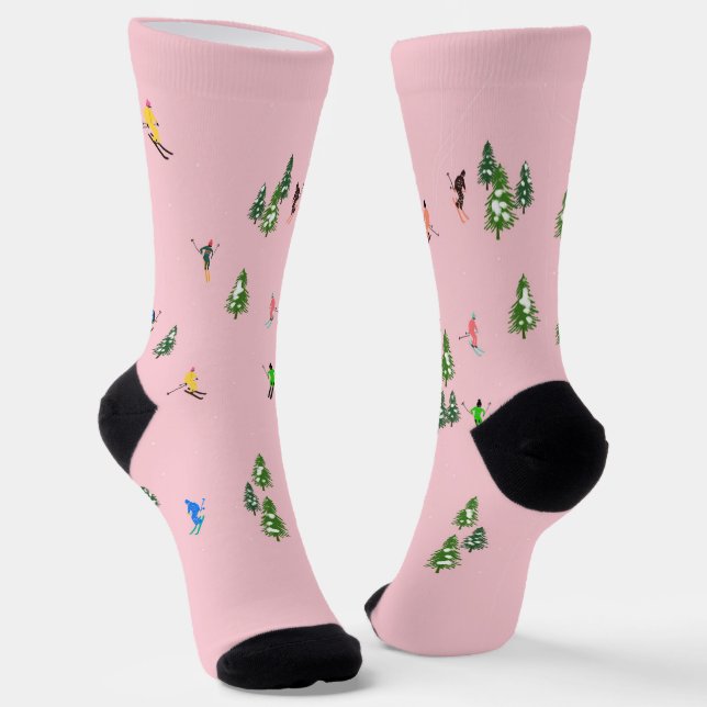 Rosa Skifahrer Skifahren Socken (Gewinkelt)