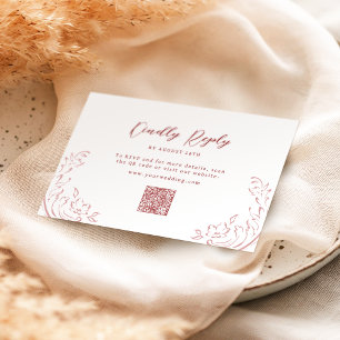 Rosa skizzierte Vintage-Blüten-QR-Code-Hochzeit RSVP Karte