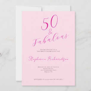 Rosa Skript Fifty and Fabulous 50. Geburtstagsfeie Einladung