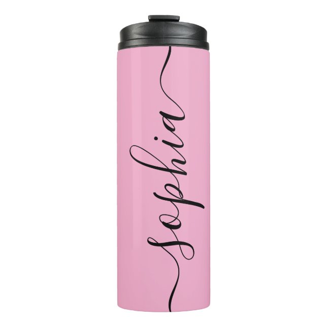 Rosa Skript Schrift Custom Name Thermobecher Thermosbecher (Vorderseite)