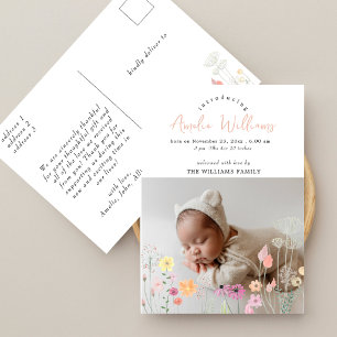 Rosa Skript Wildblumen Überlagerungsfoto Babyparty Postkarte