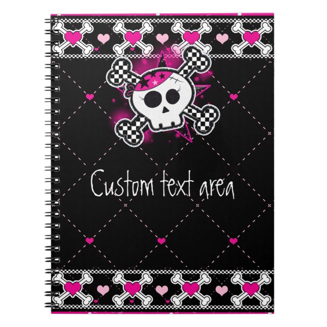 Rosa Skull Crossbones & Hearts Notebook-Journal Notizblock (Vorderseite)