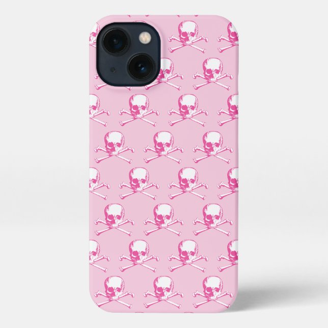 rosa Skull und Crossbones Muster iPhone Hülle (Rückseite)