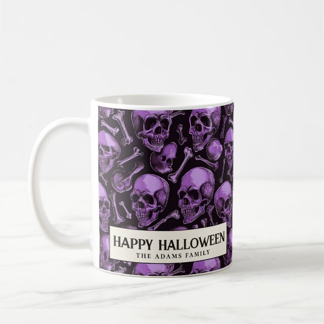 Rosa Skulpturen und schwarze Halloween-Tasse Kaffeetasse (Links)