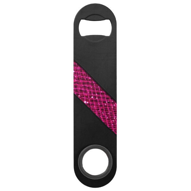 Rosa snakeskin Glittereffektstreifenschwarzleder Speedflaschenöffner (Vorderseite)